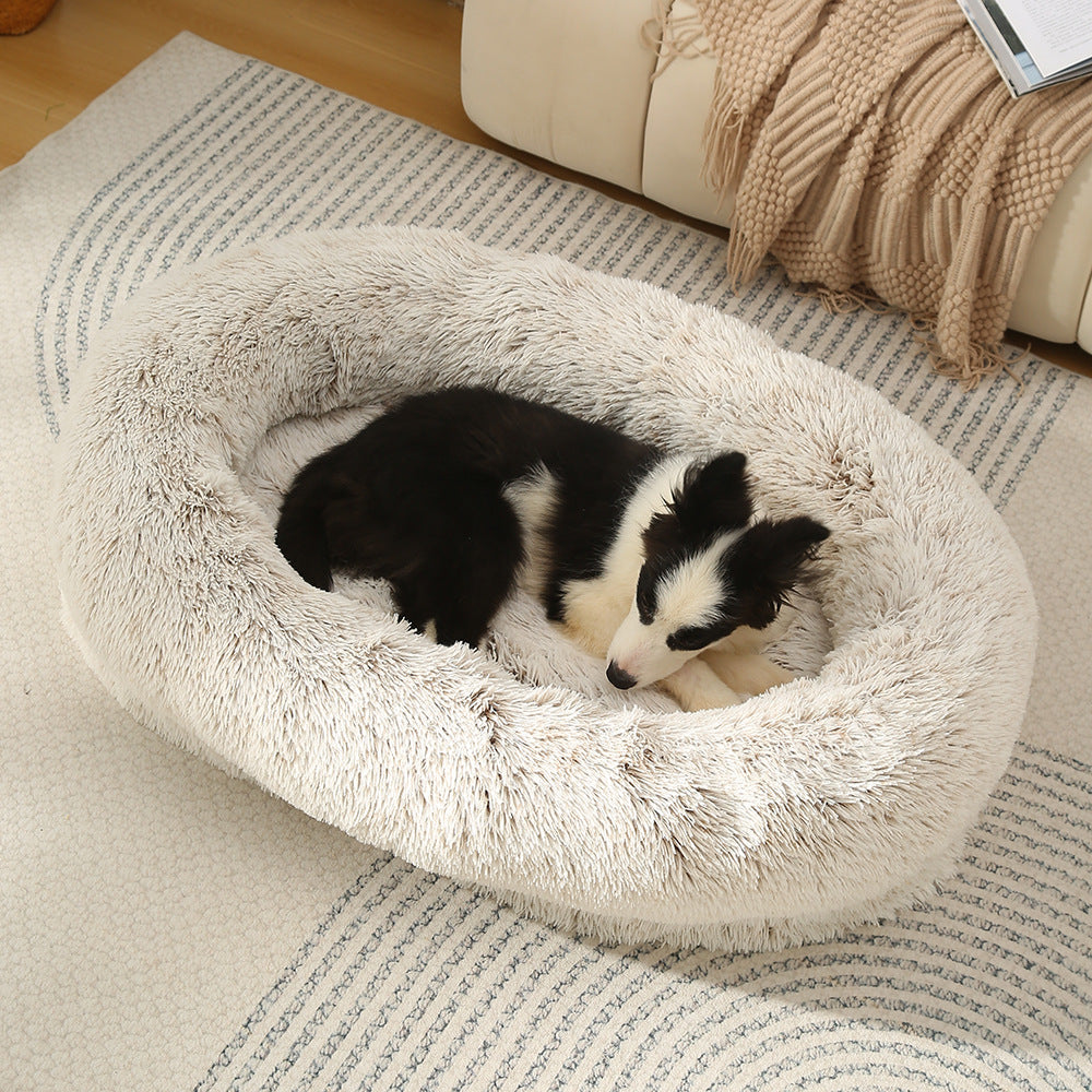 Fluffy Donut-Shaped Pet Bed- Soft, Cozy, and Anti-Anxiety for Dogs and Cats, Machine Washable Gradient Coffee Size:M 75*55*18cm