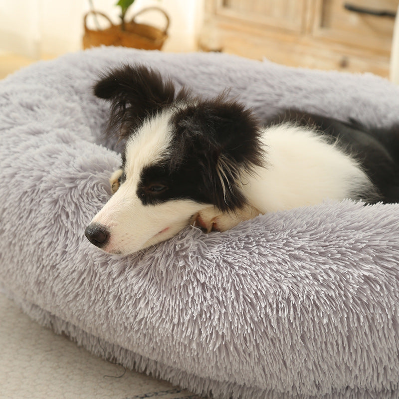 Fluffy Donut-Shaped Pet Bed- Soft, Cozy, and Anti-Anxiety for Dogs and Cats, Machine Washable Light Gray Size:L 90*65*20cm