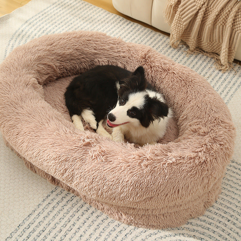 Fluffy Donut-Shaped Pet Bed- Soft, Cozy, and Anti-Anxiety for Dogs and Cats, Machine Washable Beige Brown Size:S 60*50*18cm