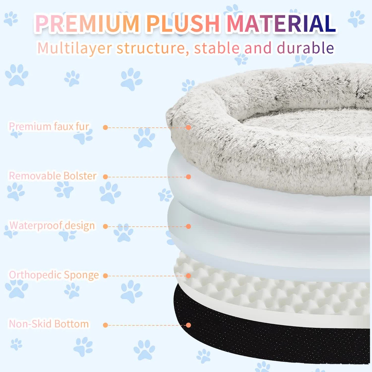 Fluffy Donut-Shaped Pet Bed- Soft, Cozy, and Anti-Anxiety for Dogs and Cats, Machine Washable Beige Brown Size:S 60*50*18cm
