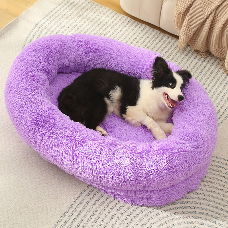 Fluffy Donut-Shaped Pet Bed- Soft, Cozy, and Anti-Anxiety for Dogs and Cats, Machine Washable Purple Size:S 60*50*18cm