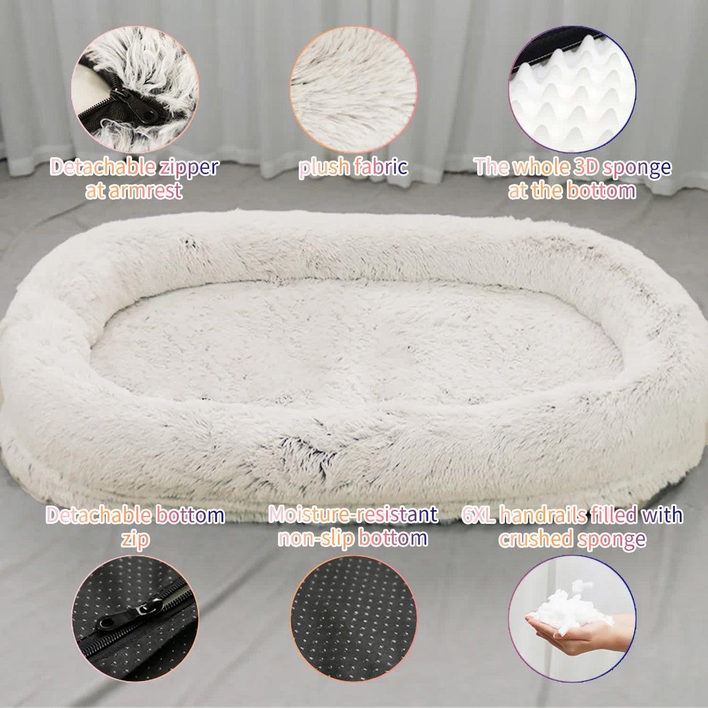 Fluffy Donut-Shaped Pet Bed- Soft, Cozy, and Anti-Anxiety for Dogs and Cats, Machine Washable Purple Size:L 90*65*20cm