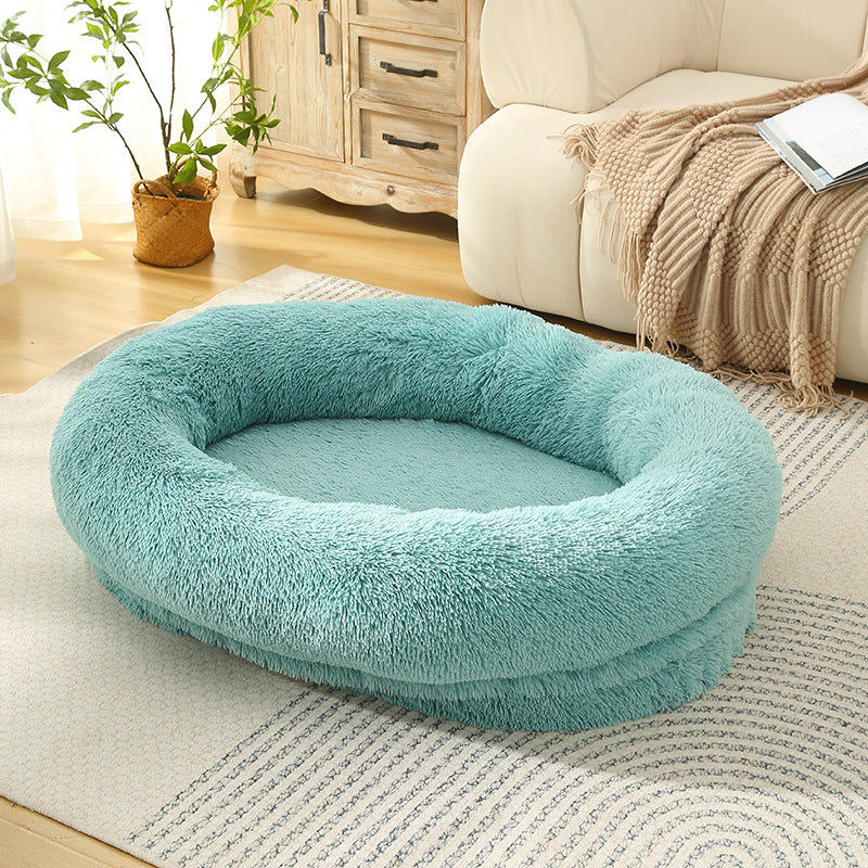 Fluffy Donut-Shaped Pet Bed- Soft, Cozy, and Anti-Anxiety for Dogs and Cats, Machine Washable Emerald Green Size:M 75*55*18cm