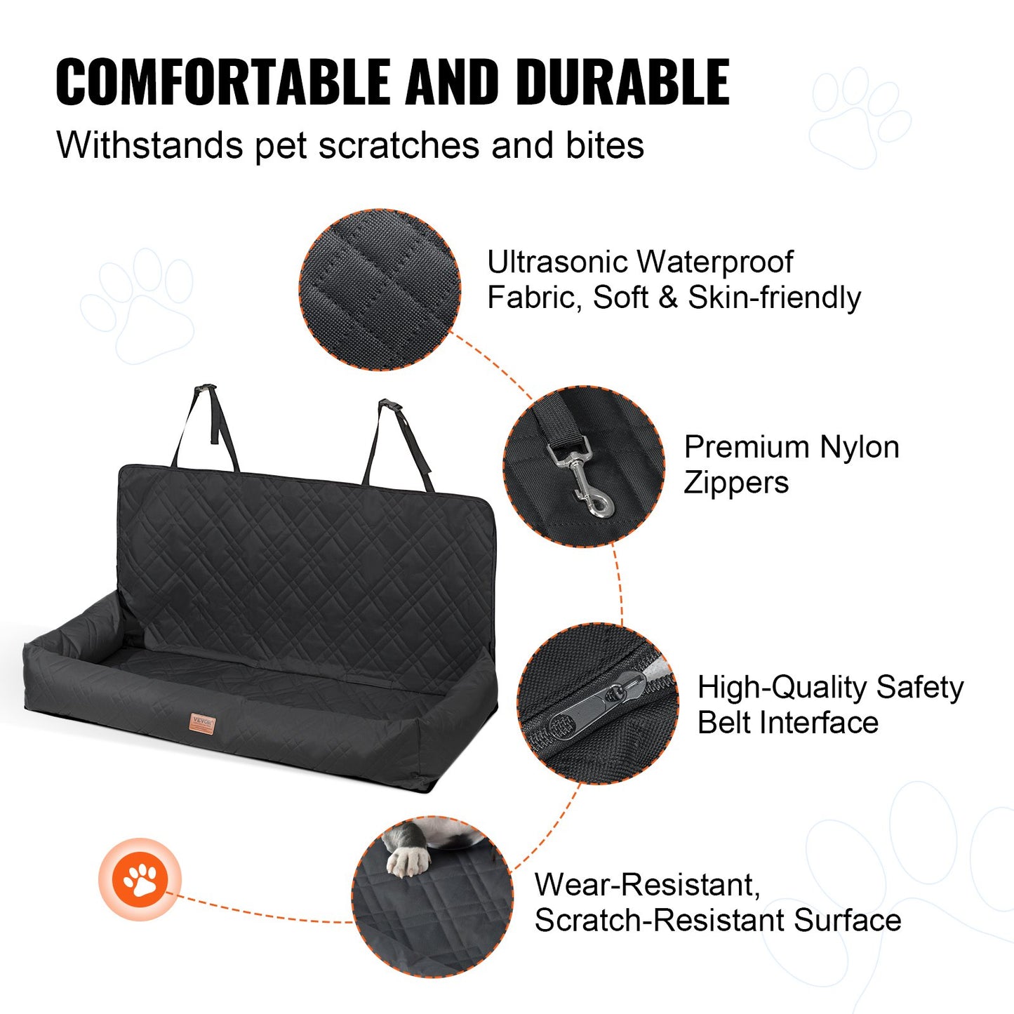 Dog Car Seat, Waterproof Dog Booster Seat for Car, Pet Car Seat with Clip-On Safety Leash, PP Cotton Filling, Dog Car Bed for Medium & Large Dog up to 45.4 kg, Black