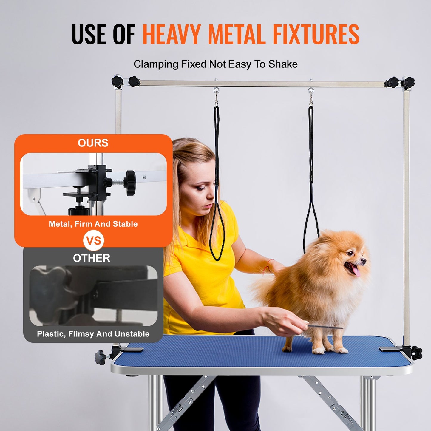 Dog Grooming Table Two Arms with Clamp, 915 x 610mm Dog Grooming Station, Foldable Pets Grooming Stand for Medium and Small Dogs, Free Two No Sit Haunch Holder with Grooming Loop, Bearing 150kg