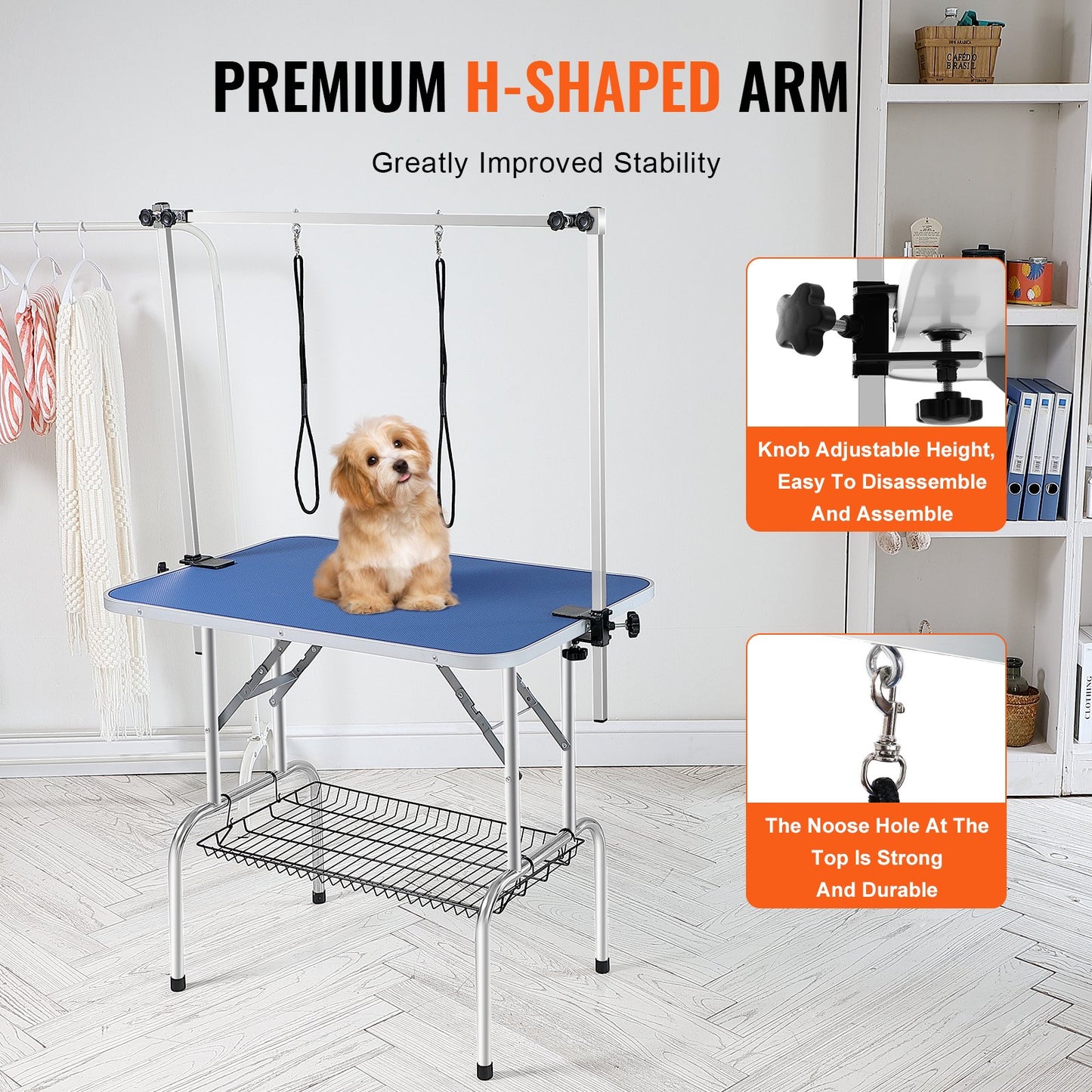 Dog Grooming Table Two Arms with Clamp, 915 x 610mm Dog Grooming Station, Foldable Pets Grooming Stand for Medium and Small Dogs, Free Two No Sit Haunch Holder with Grooming Loop, Bearing 150kg