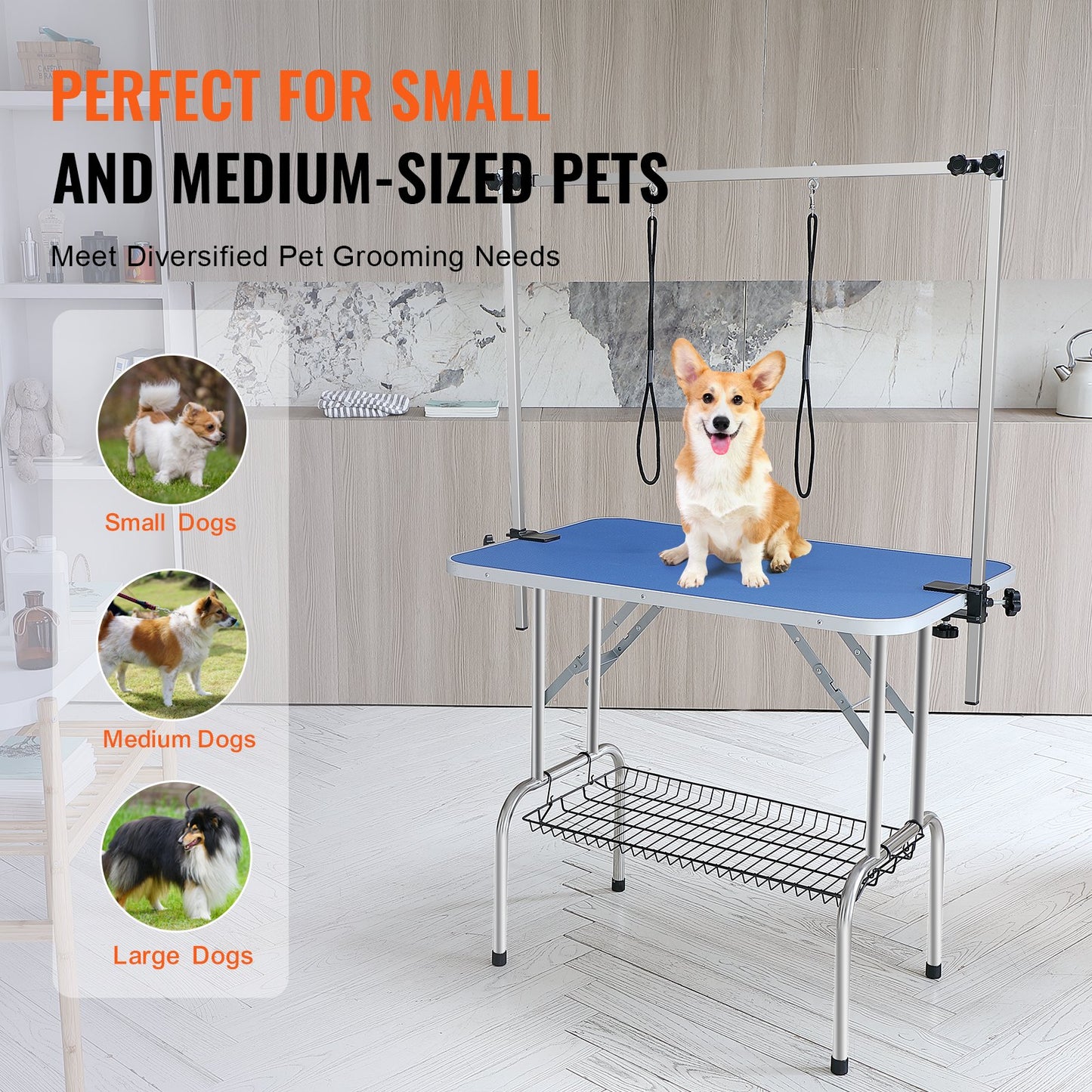 Dog Grooming Table Two Arms with Clamp, 915 x 610mm Dog Grooming Station, Foldable Pets Grooming Stand for Medium and Small Dogs, Free Two No Sit Haunch Holder with Grooming Loop, Bearing 150kg