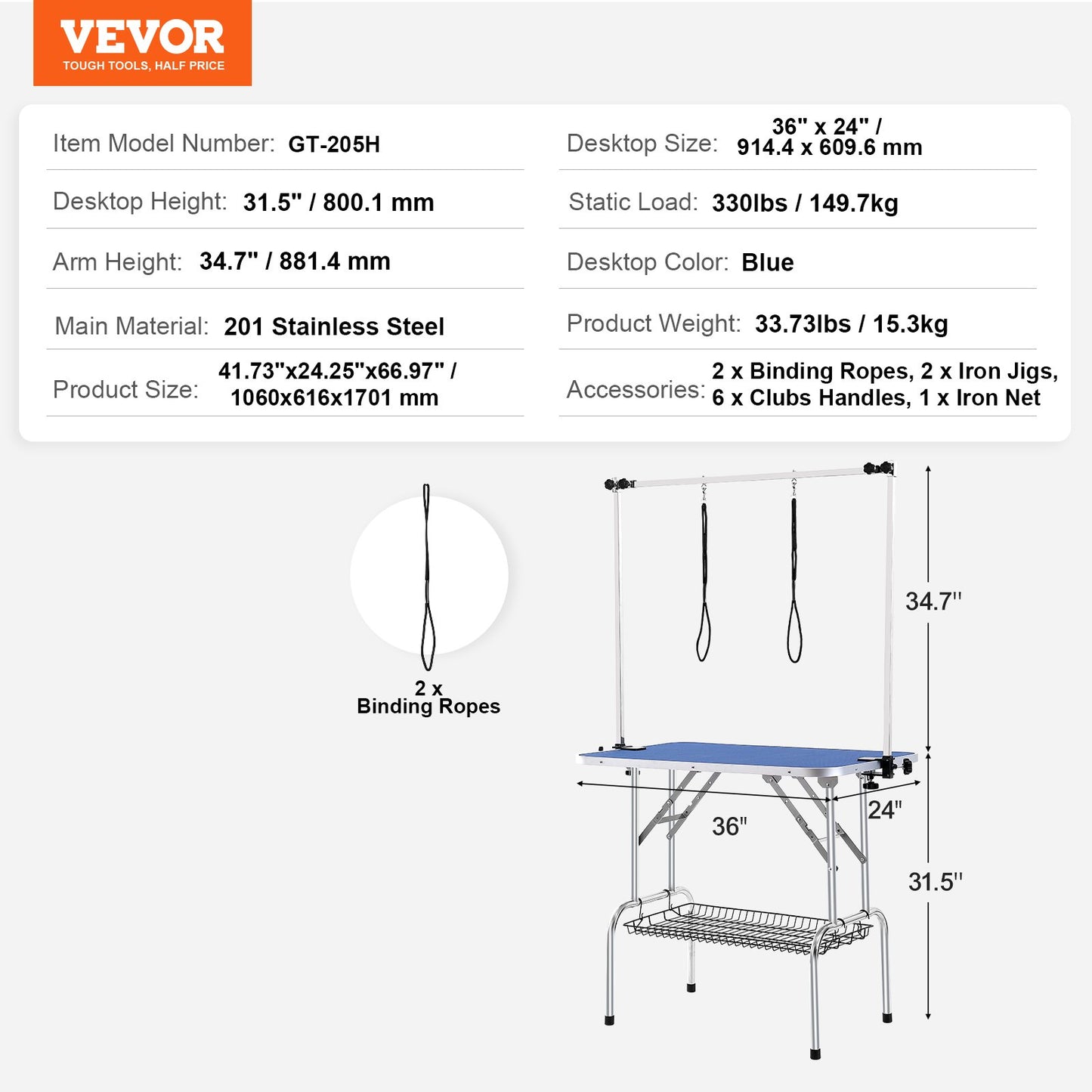 Dog Grooming Table Two Arms with Clamp, 915 x 610mm Dog Grooming Station, Foldable Pets Grooming Stand for Medium and Small Dogs, Free Two No Sit Haunch Holder with Grooming Loop, Bearing 150kg