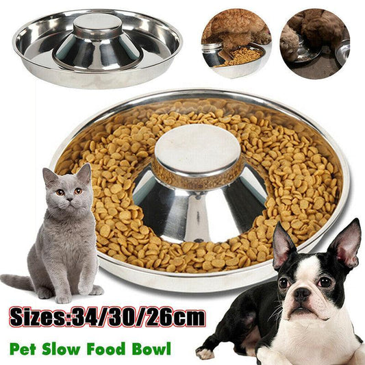 Stainless Steel Pet Bowl Slow Feeder Dish Puppy Dog Cat Food Feeding Weaning Bowl - M
