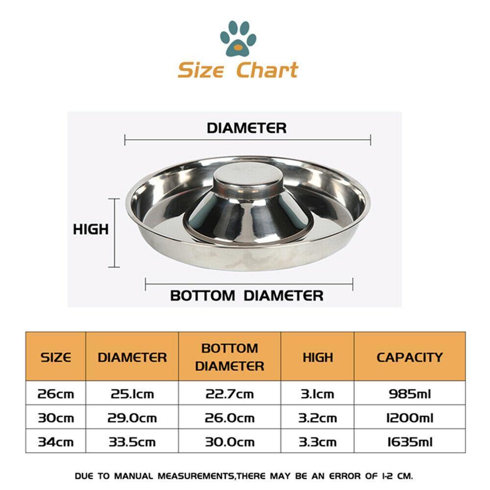 Stainless Steel Pet Bowl Slow Feeder Dish Puppy Dog Cat Food Feeding Weaning Bowl - M