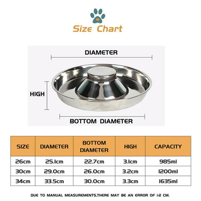 Stainless Steel Pet Bowl Slow Feeder Dish Puppy Dog Cat Food Feeding Weaning Bowl - M