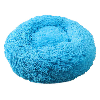 Blue 50cm Cozy Round Pet Bed - Plush Cat & Dog Bed with Non-Slip Base, Machine Washable
