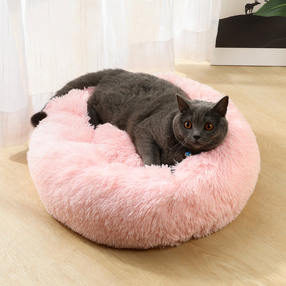 Blue 50cm Cozy Round Pet Bed - Plush Cat & Dog Bed with Non-Slip Base, Machine Washable