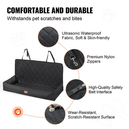 Dog Car Seat, Waterproof Dog Booster Seat for Car, Pet Car Seat with Clip-On Safety Leash, PP Cotton Filling, Dog Car Bed for Medium & Large Dog up to 45.4 kg, Black