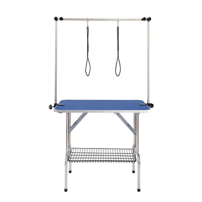 Dog Grooming Table Two Arms with Clamp, 915 x 610mm Dog Grooming Station, Foldable Pets Grooming Stand for Medium and Small Dogs, Free Two No Sit Haunch Holder with Grooming Loop, Bearing 150kg
