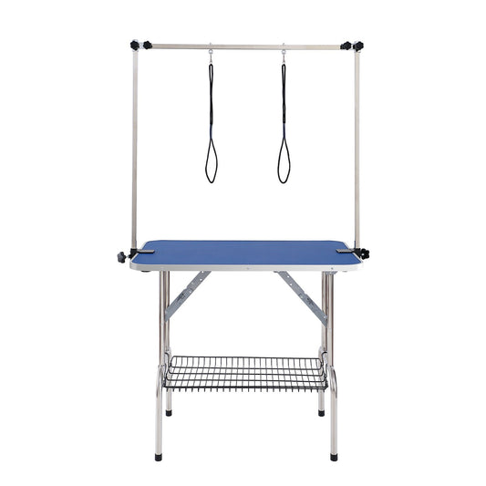 Dog Grooming Table Two Arms with Clamp, 915 x 610mm Dog Grooming Station, Foldable Pets Grooming Stand for Medium and Small Dogs, Free Two No Sit Haunch Holder with Grooming Loop, Bearing 150kg