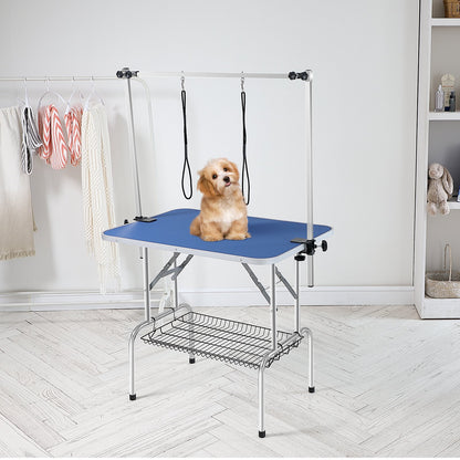 Dog Grooming Table Two Arms with Clamp, 915 x 610mm Dog Grooming Station, Foldable Pets Grooming Stand for Medium and Small Dogs, Free Two No Sit Haunch Holder with Grooming Loop, Bearing 150kg