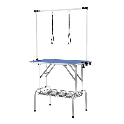 Dog Grooming Table Two Arms with Clamp, 915 x 610mm Dog Grooming Station, Foldable Pets Grooming Stand for Medium and Small Dogs, Free Two No Sit Haunch Holder with Grooming Loop, Bearing 150kg